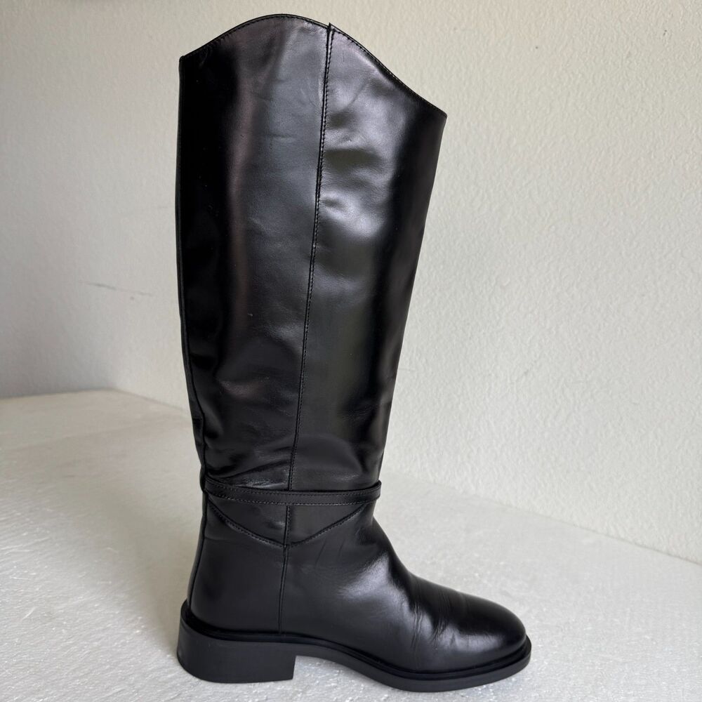 Mango MNG Women's Riding Style Black Leather Buckles Boots Size EU 40 US 9-9.5 - Picture 10 of 14